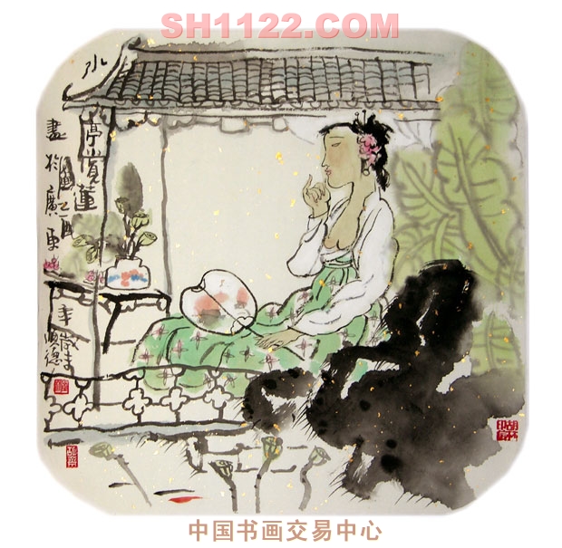 胡林-水亭赏莲图-淘宝-名人字画-中国书画交易