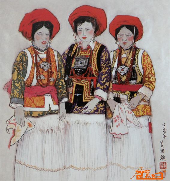 三个包红头巾的藏女（已售）