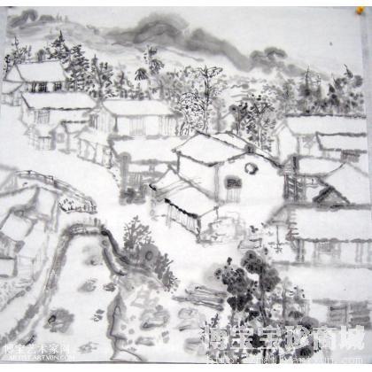 山村即景;    山村即景水墨山水,创作于2007年已托底.