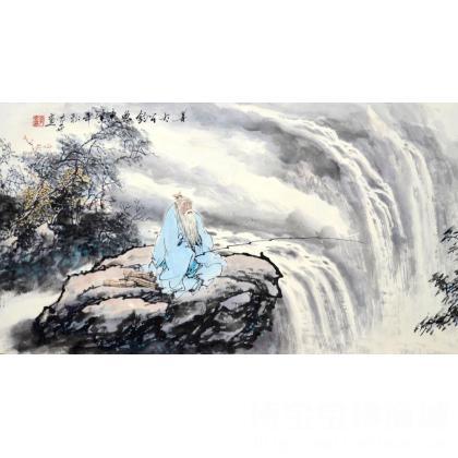 方人也 《姜太公钓鱼》送收藏证书 类别: 国画人物作品