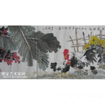 篱园秋色 国画鸡鸭鹅 李颇作品 类别: 国画鸡鸭鹅