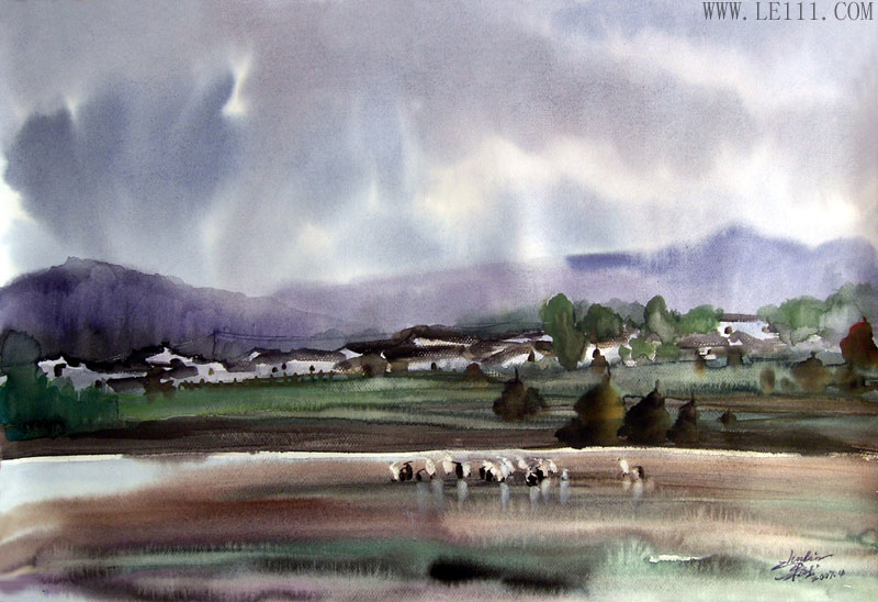 朱斌的作品“雨后山村”