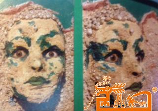 法国女郎局部  雕塑（用沙 作 在画上,女郎的眼睛是纯玻璃眼,  接近真人的眼）