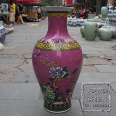 景德镇陶瓷器花瓶摆件粉彩花鸟瓷器鱼尾瓶